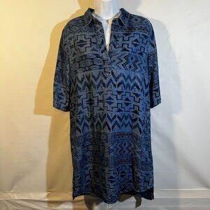 Philosophy Aztec Popover Shirt Dress Blue Denim Aztec Print Women's Sz S